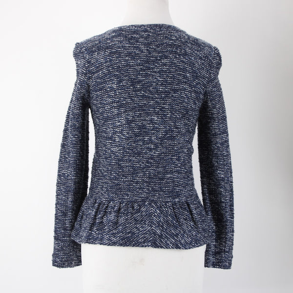J Crew Sz XS Navy Blue White Zipper Long Sleeve Knit Cotton Acrylic Jacket