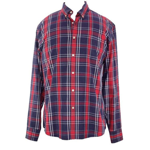 J Crew Sz XL Navy Red White Large Plaid Dress 100% Cotton Shirt