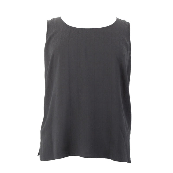 Citron Top NEW $88 Sz 2x Black Round Neck Sleeveless 100% Silk Top