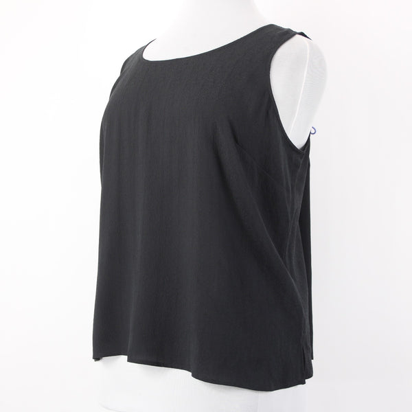 Citron Top NEW $88 Sz 2x Black Round Neck Sleeveless 100% Silk Top