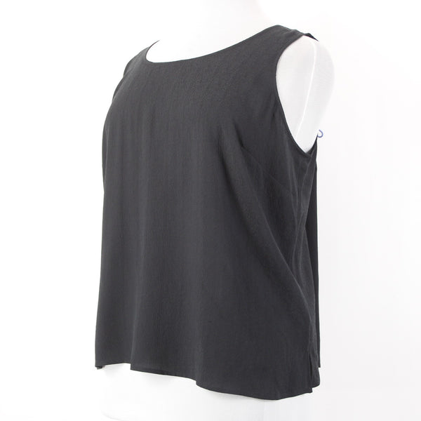 Citron Top NEW $88 Sz 2x Black Round Neck Sleeveless 100% Silk Top