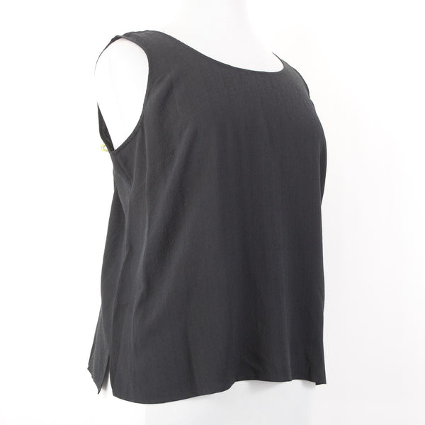Citron Top NEW $88 Sz 2x Black Round Neck Sleeveless 100% Silk Top