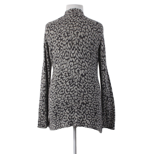 Christine Alexander Wrap Sweater Sz XL Gray Brown Rhinestones Animal Prnt Cotton