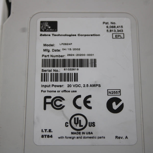 Zebra Eltron LP2824 Input 20 VDC 2.5 AMP AS IS Label Thermal Printer