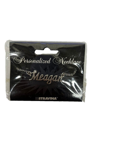 MEAGAN Name NEW Silvertone Rhinestone 14.5" w 4.5" Multi Ring Ext Necklace