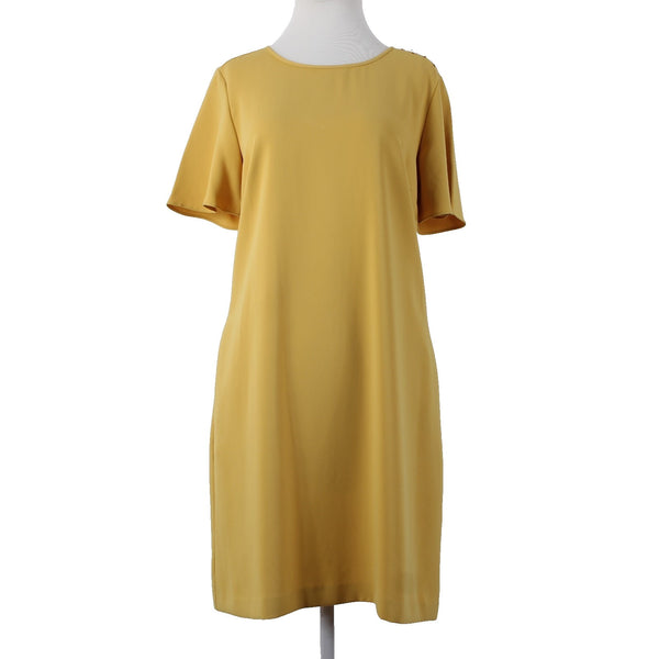 Ann Taylor Dress Sz 10 Mustard Yellow Pockets Knee Length 100% Polyester Dress