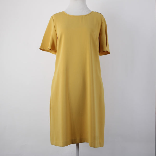 Ann Taylor Dress Sz 10 Mustard Yellow Pockets Knee Length 100% Polyester Dress