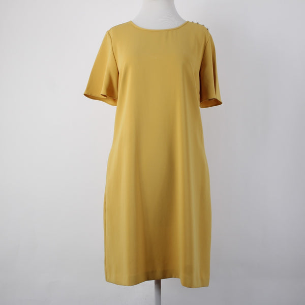 Ann Taylor Dress Sz 10 Mustard Yellow Pockets Knee Length 100% Polyester Dress