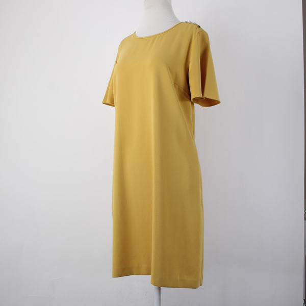 Ann Taylor Dress Sz 10 Mustard Yellow Pockets Knee Length 100% Polyester Dress