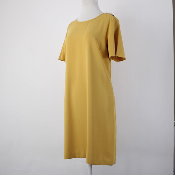 Ann Taylor Dress Sz 10 Mustard Yellow Pockets Knee Length 100% Polyester Dress
