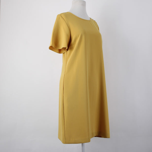 Ann Taylor Dress Sz 10 Mustard Yellow Pockets Knee Length 100% Polyester Dress