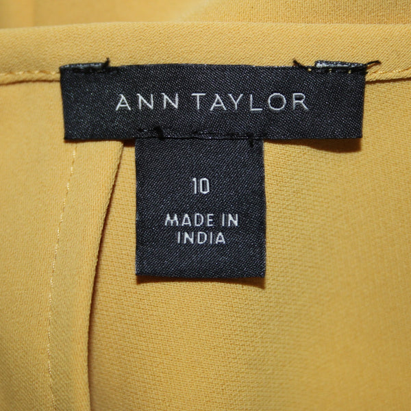 Ann Taylor Dress Sz 10 Mustard Yellow Pockets Knee Length 100% Polyester Dress