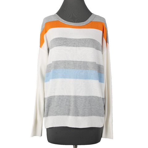 Vince Camuto Sz M Gray Bold Stripe Polyester Blend Super Fine Knit Sweater