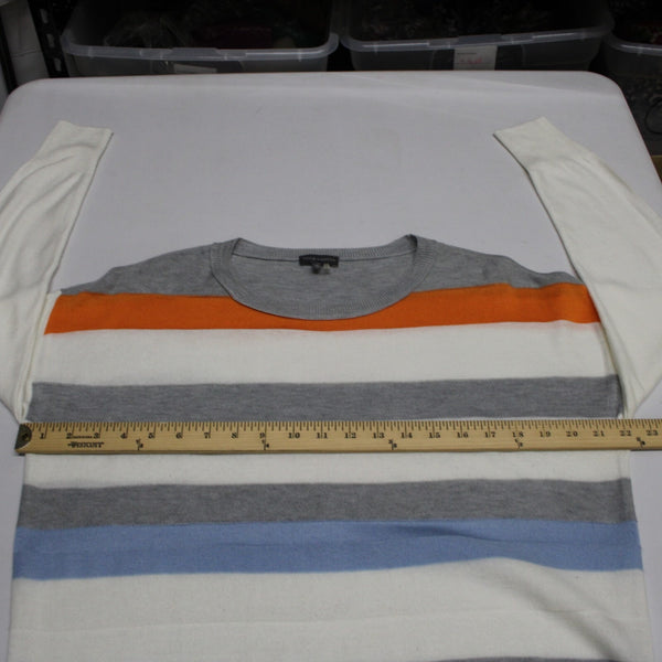 Vince Camuto Sz M Gray Bold Stripe Polyester Blend Super Fine Knit Sweater