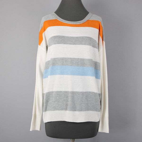 Vince Camuto Sz M Gray Bold Stripe Polyester Blend Super Fine Knit Sweater