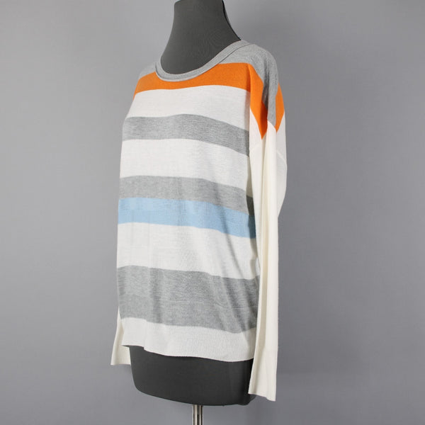Vince Camuto Sz M Gray Bold Stripe Polyester Blend Super Fine Knit Sweater