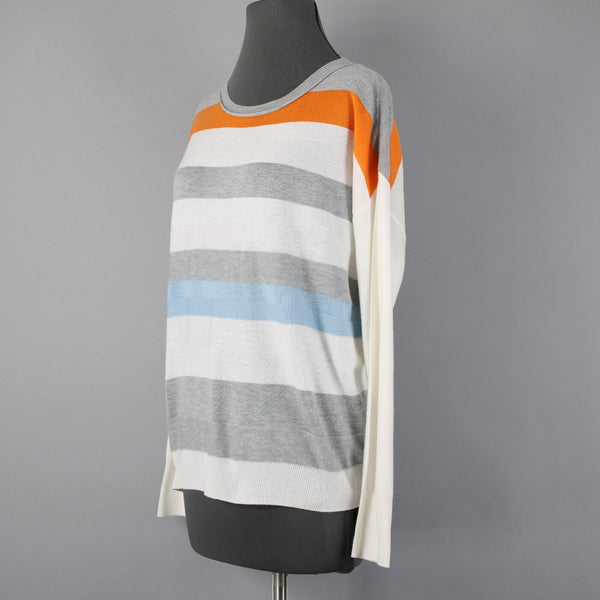 Vince Camuto Sz M Gray Bold Stripe Polyester Blend Super Fine Knit Sweater