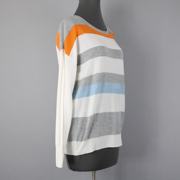 Vince Camuto Sz M Gray Bold Stripe Polyester Blend Super Fine Knit Sweater