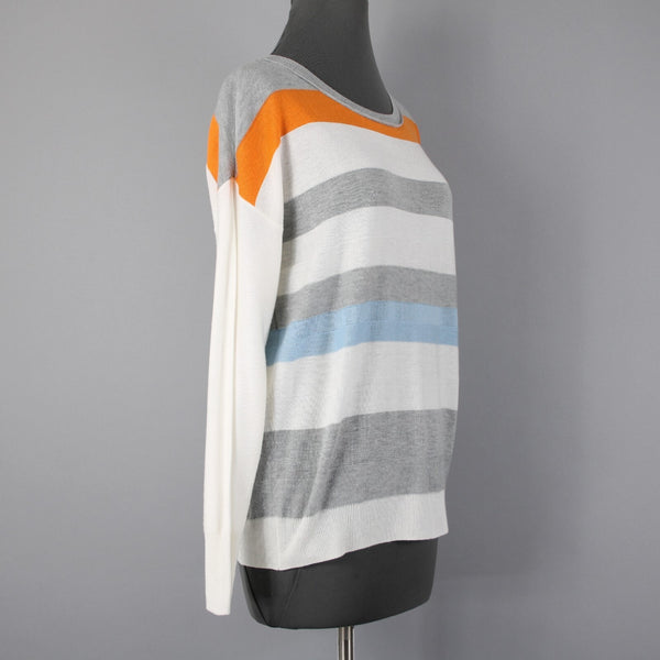Vince Camuto Sz M Gray Bold Stripe Polyester Blend Super Fine Knit Sweater