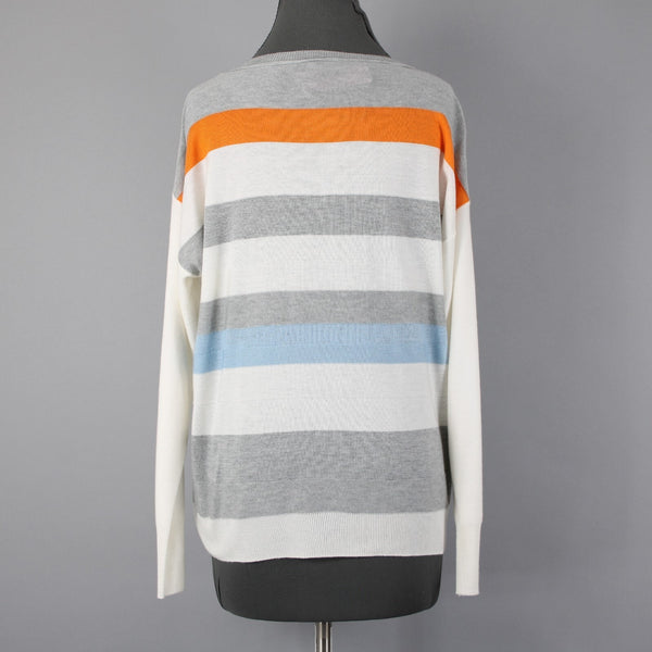 Vince Camuto Sz M Gray Bold Stripe Polyester Blend Super Fine Knit Sweater