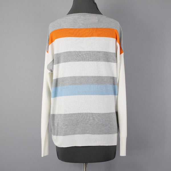 Vince Camuto Sz M Gray Bold Stripe Polyester Blend Super Fine Knit Sweater
