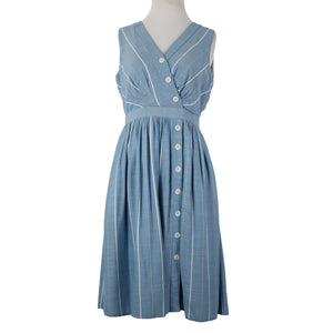 Gal Meets Glam Sz 0 Blue White Gray Striped Buttons 100% Viscose Polyester Dress