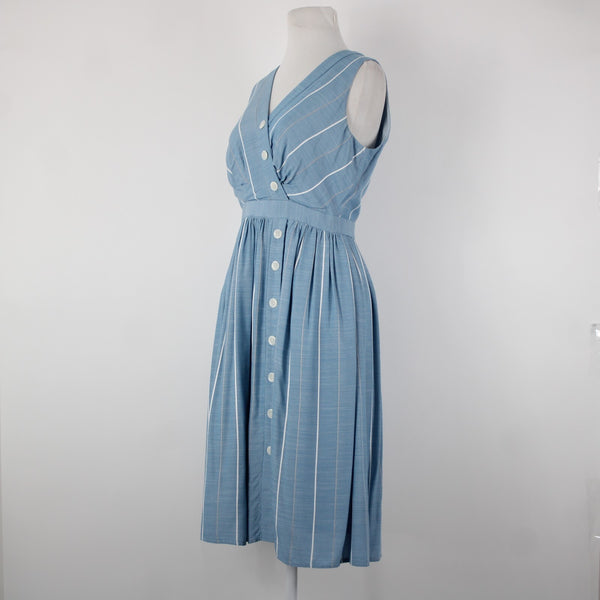 Gal Meets Glam Sz 0 Blue White Gray Striped Buttons 100% Viscose Polyester Dress