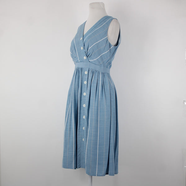 Gal Meets Glam Sz 0 Blue White Gray Striped Buttons 100% Viscose Polyester Dress