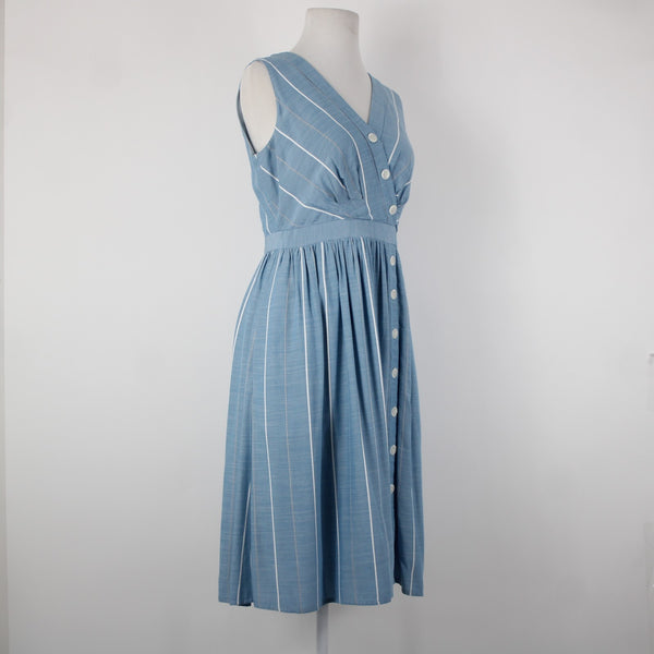 Gal Meets Glam Sz 0 Blue White Gray Striped Buttons 100% Viscose Polyester Dress