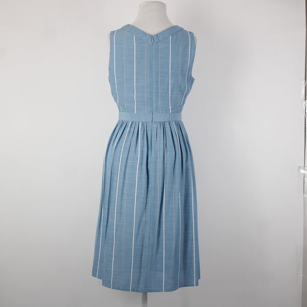 Gal Meets Glam Sz 0 Blue White Gray Striped Buttons 100% Viscose Polyester Dress
