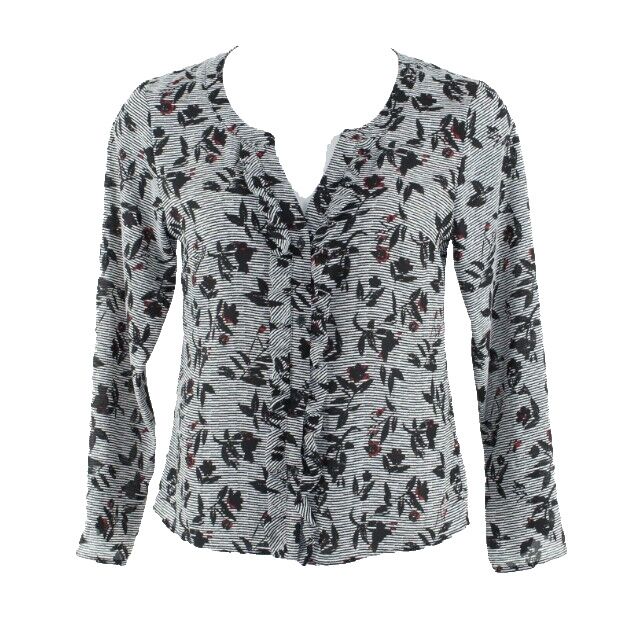 Candie's Sz L Black White Striped Red Floral 100% Polyester Button Front Top