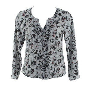 Candie's Sz L Black White Striped Red Floral 100% Polyester Button Front Top