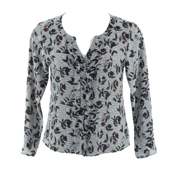 Candie's Sz L Black White Striped Red Floral 100% Polyester Button Front Top