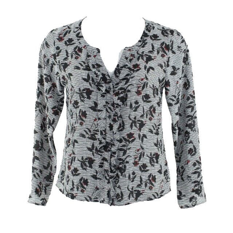 Candie's Sz L Black White Striped Red Floral 100% Polyester Button Front Top
