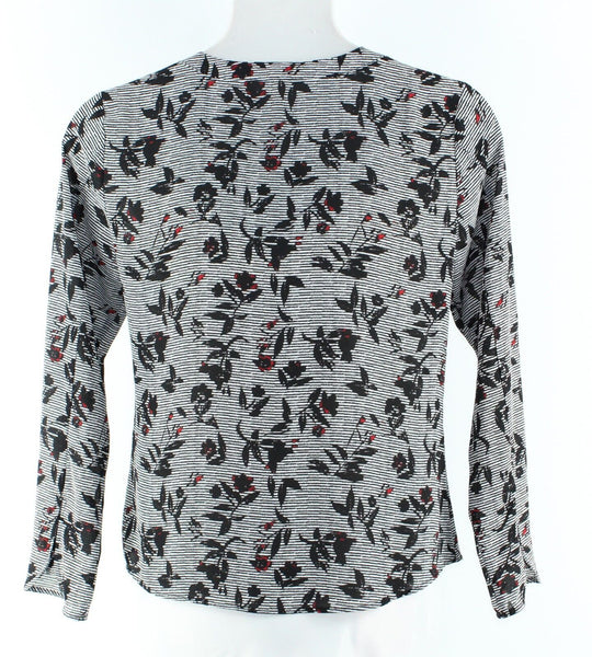 Candie's Sz L Black White Striped Red Floral 100% Polyester Button Front Top