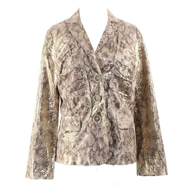 Chicos Layla NEW $139 Sz 0 Gold Brown Snake Ruched Peplum Polyester Jacket