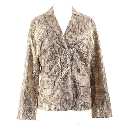 Chicos Layla NEW $139 Sz 0 Gold Brown Snake Ruched Peplum Polyester Jacket