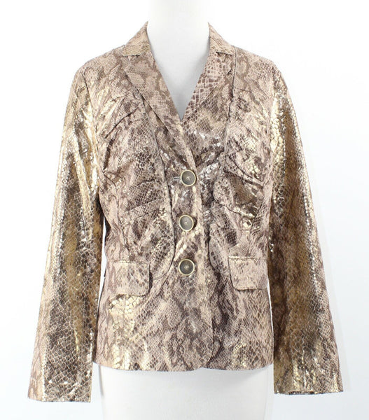 Chicos Layla NEW $139 Sz 0 Gold Brown Snake Ruched Peplum Polyester Jacket