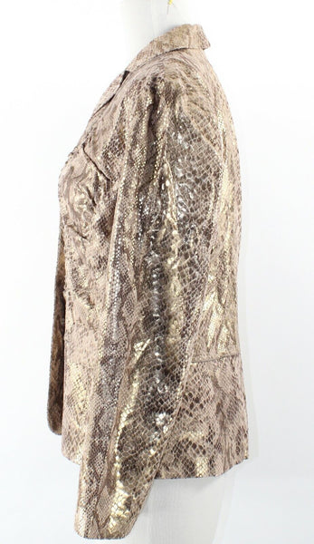 Chicos Layla NEW $139 Sz 0 Gold Brown Snake Ruched Peplum Polyester Jacket