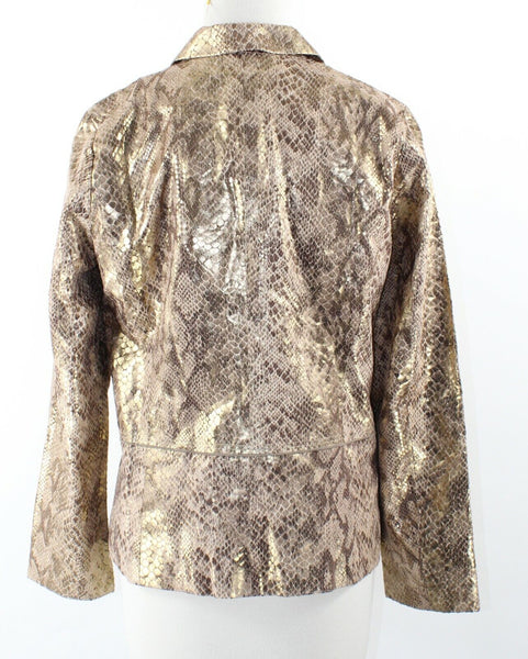 Chicos Layla NEW $139 Sz 0 Gold Brown Snake Ruched Peplum Polyester Jacket