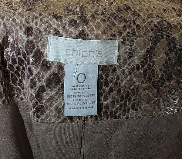 Chicos Layla NEW $139 Sz 0 Gold Brown Snake Ruched Peplum Polyester Jacket