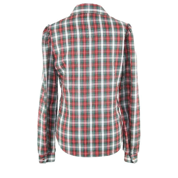 Panhandle Slim Sz 10 Red Navy White Green Multi Plaid Snap Poly Cotton Top