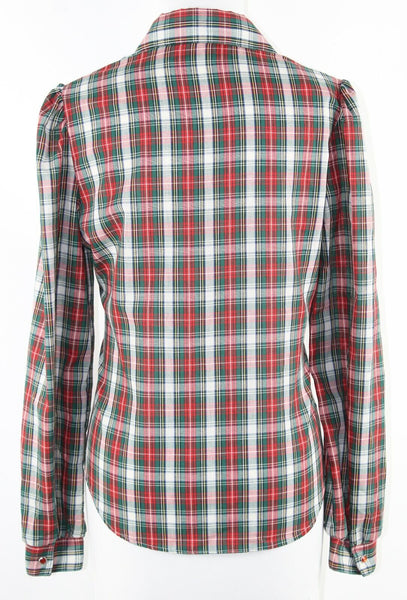 Panhandle Slim Sz 10 Red Navy White Green Multi Plaid Snap Poly Cotton Top