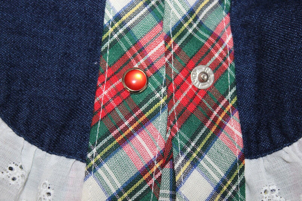 Panhandle Slim Sz 10 Red Navy White Green Multi Plaid Snap Poly Cotton Top