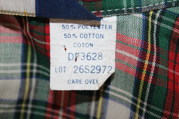 Panhandle Slim Sz 10 Red Navy White Green Multi Plaid Snap Poly Cotton Top