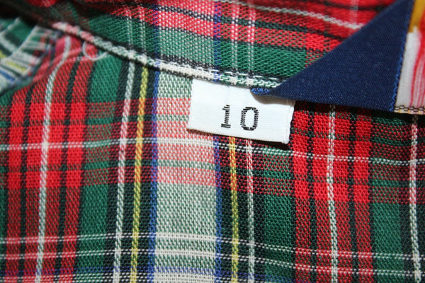 Panhandle Slim Sz 10 Red Navy White Green Multi Plaid Snap Poly Cotton Top