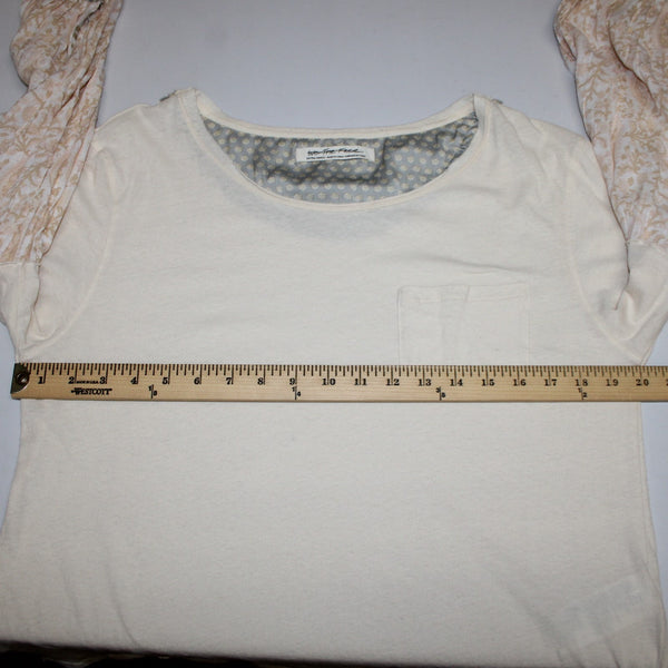 We The Free Sz XS Peachy Cream White Aqua Boho Sleeve Oversize Cotton Blend Top