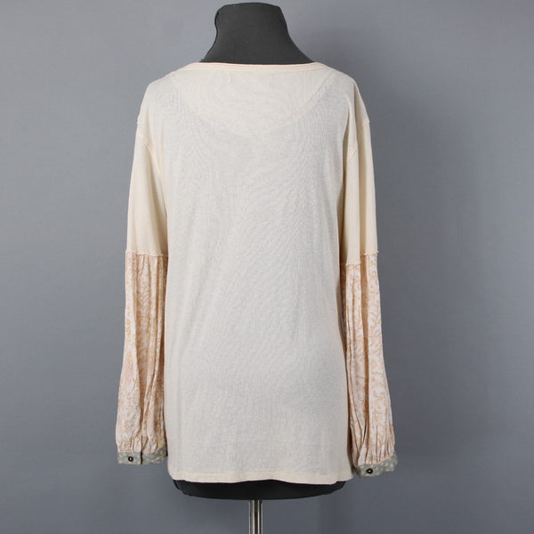 We The Free Sz XS Peachy Cream White Aqua Boho Sleeve Oversize Cotton Blend Top