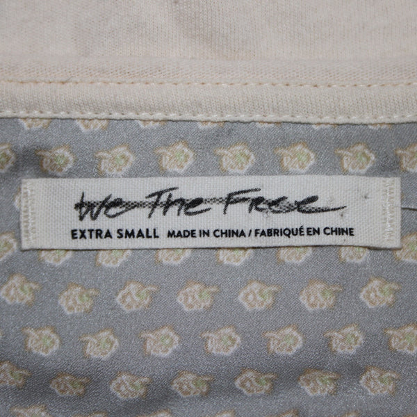 We The Free Sz XS Peachy Cream White Aqua Boho Sleeve Oversize Cotton Blend Top