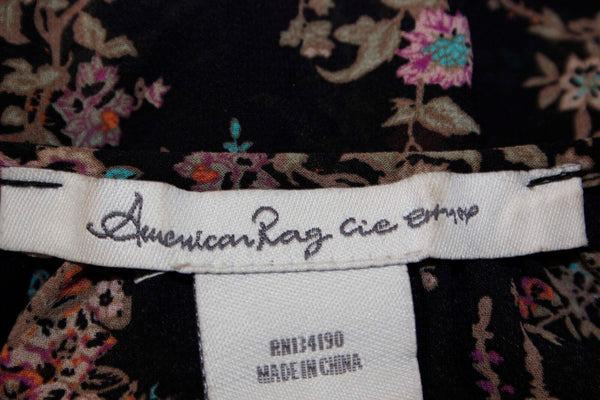 American Rag Sz S Black Peach Green Floral Lace Insert Sheer Polyester Top